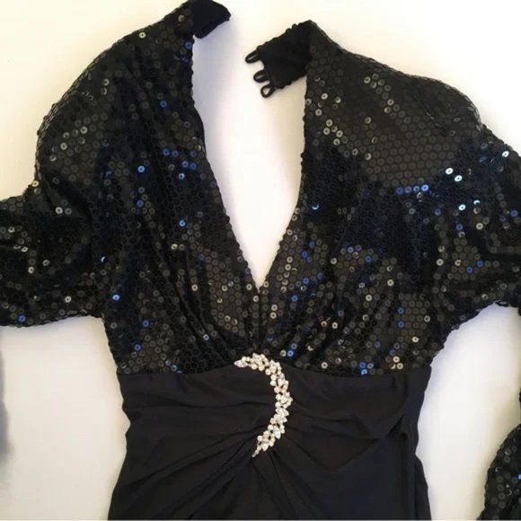 Vintage Karen Okada Black Sequin & Rhinestone Party Dress 6 Backless - Picture 11 of 11